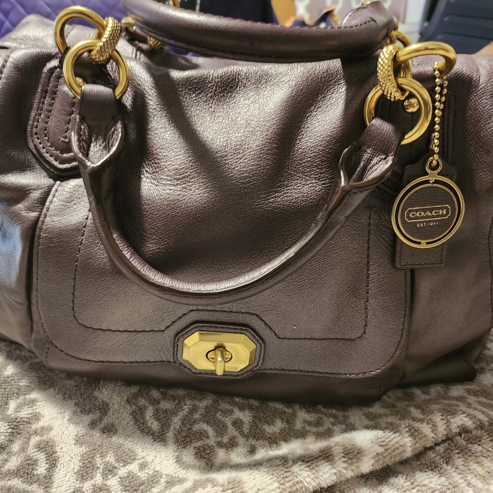 CAMPBELL TURNLOCK LEATHER LARGE SATCHEL (COACH F25508)BRASS/PLUM
